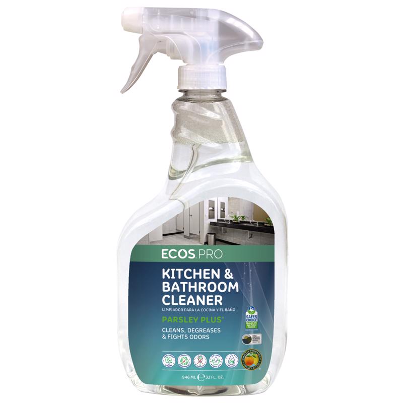 Ecos Pro PL9746/6 Kitchen and Bathroom Cleaner, 32 oz, Bottle, Liquid, Parsley, Water White, Pack of 6