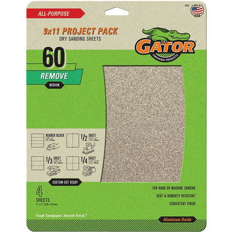 Gator 4440 Sanding Sheet, 11 in L, 9 in W, 60 Grit, Coarse, Aluminum Oxide Abrasive