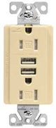 Eaton TR7755V-K-L Receptacle, 15 A, 125 V, 2-USB Port, NEMA: NEMA 5-15R, Ivory