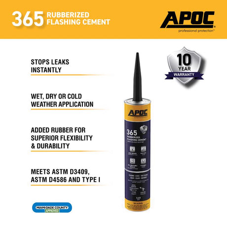 APOC Eterna-Flash Gloss Black Rubber Roof & Flashing Cement 10.1 oz, Pack of 12