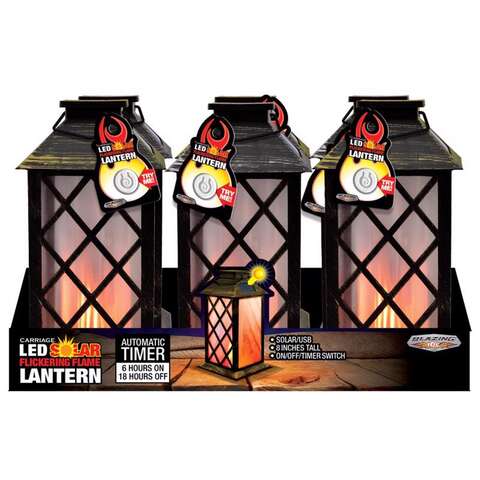 Blazing LEDz 9 in. Solar Power Plastic Carriage Flicker Flame Assorted Flameless Lantern, Pack of 6