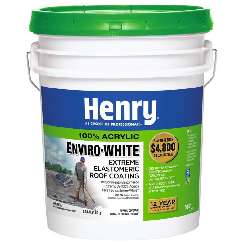 Henry HE687406 Elastomeric Roof Coating, White, 5 gal Pail, Cream