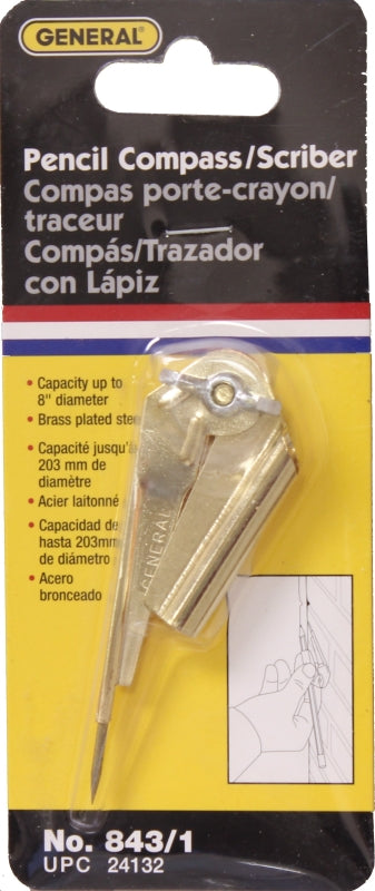 General 843/1 Pencil Compass and Scriber, 8 in Dia Circle, Steel