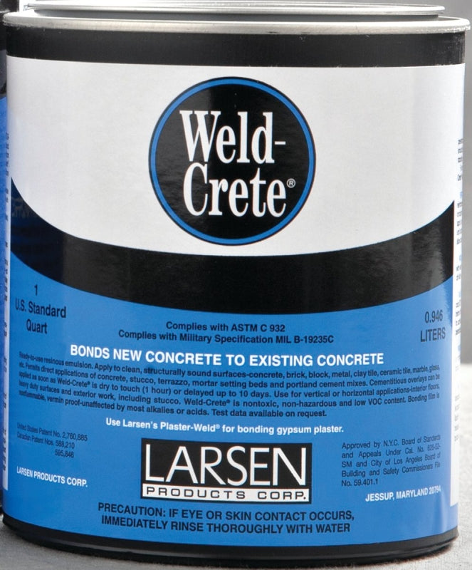 Larsen Weld-Crete WCQ06 Bonding Agent, Liquid, Low to Slight Acetic, Blue, 1 qt Pail