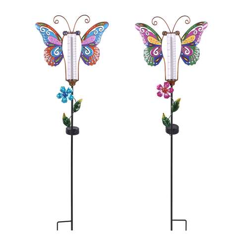 Luminous Garden Butterfly Rain Gauge Stake 2.3 in. W X 11.6 in. L, Pack of 12