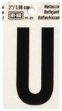 Hy-Ko RV-25/U Reflective Letter, 1-1/2 in W x 3 in H Dimensions, Character: U, 2 in H Character, Black Character, Vinyl, Pack of 10