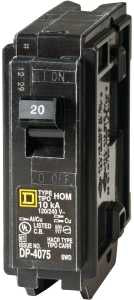 Square D Homeline HOM120C Circuit Breaker, Mini, 20 A, 1 -Pole, 120 V, Plug Mounting, Black