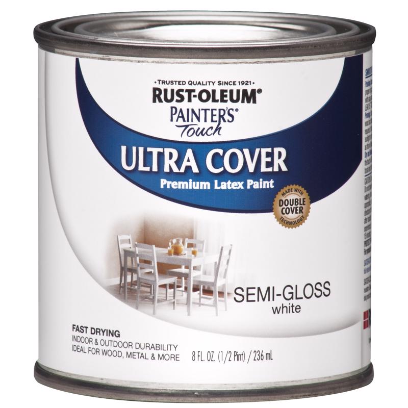 Rust-Oleum Painters Touch Semi-Gloss White Water-Based Ultra Cover Paint Exterior and Interior 0.5 p, Pack of 6