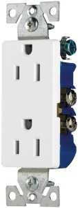 Eaton 1107W-10-L Duplex Receptacle, 2-Pole, 15 A, 125 VAC, Push, Side Wiring, NEMA: 5-15R, White