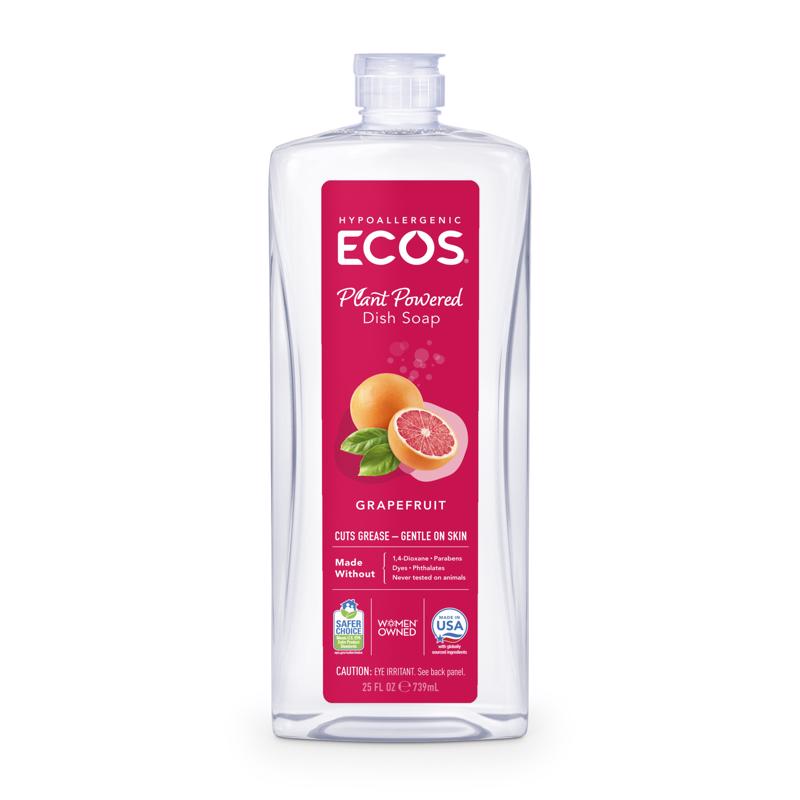 Ecos 9722/6 Dishwashing Liquid, 25 oz, Gel, Grape, Clear/Light Yellow, Pack of 6