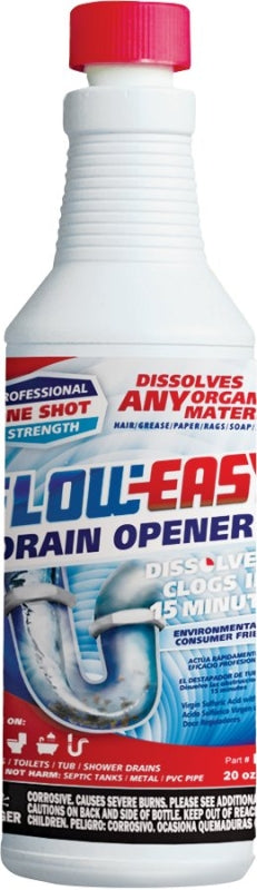 Flow-Easy FE20 Drain Opener, Liquid, Dark Brown, 20 oz Bottle, Pack of 12