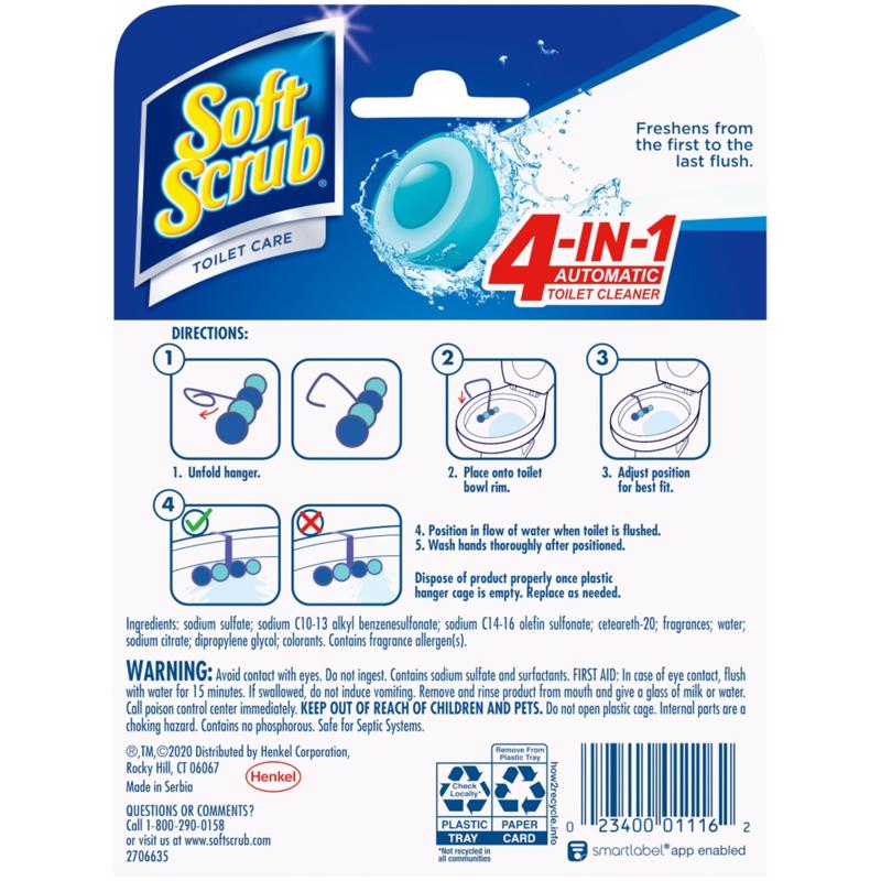 Soft Scrub 4-in-1 Toilet Care Sapphire Waters Scent Toilet Bowl Cleaner 1.76 oz Tablet, Pack of 6