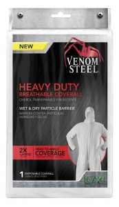 Venom Steel VENCV300 Coveralls with Hood, L/XL, Unisex, Zipper, Fabric, White