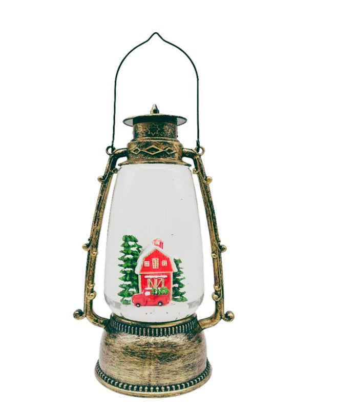 Santas Forest 92109 Water Globe, 9.76 in H, Red Barn Lantern, Pack of 4