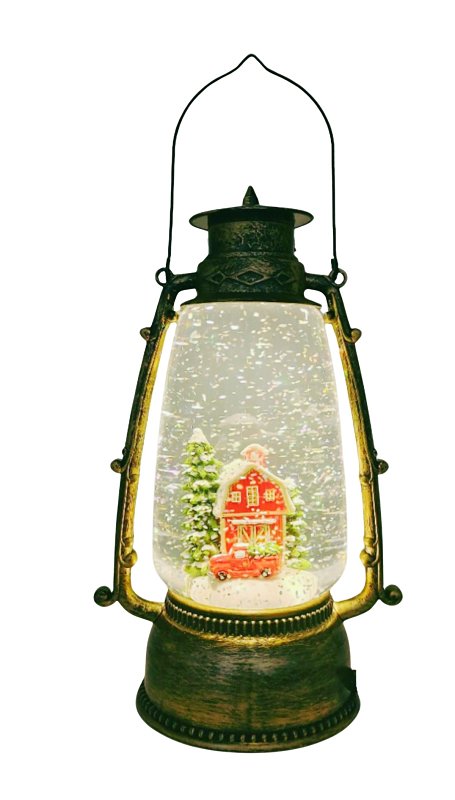 Santas Forest 92109 Water Globe, 9.76 in H, Red Barn Lantern, Pack of 4