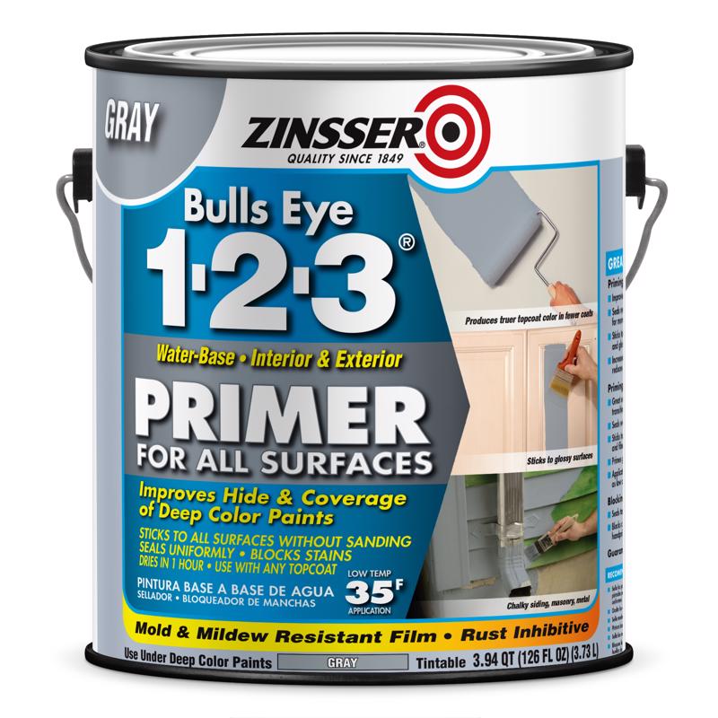 Zinsser Bulls Eye 123 Gray Water-Based Acrylic Copolymer Primer 1 gal, Pack of 2