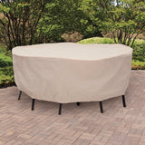 Mr. BAR-B-Q 07838BB Round Table and Chair Dining Set Cover, 30 in L, 80 in W, Elastic, Taupe