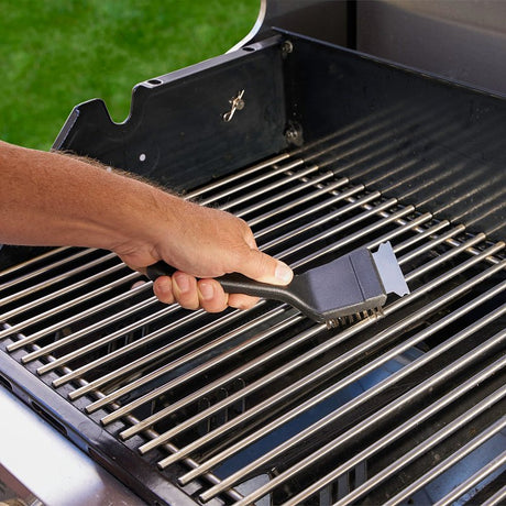 Mr. BAR-B-Q 60312Y Grill Brush with Scraper, Stainless Steel Bristle, Plastic Handle, 8 in L
