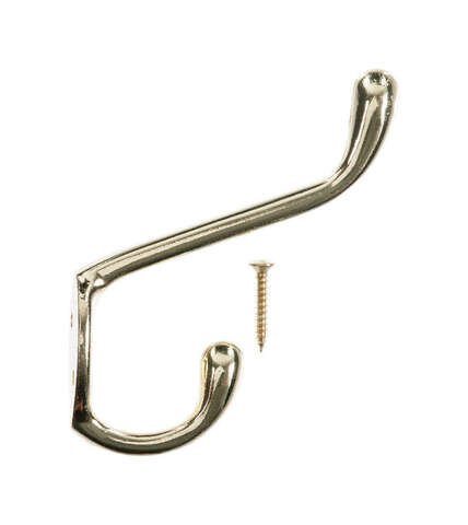 Ace 3-1/2 in. L Bright Brass Gold Brass Large Garment Coat/Hat Hook 1 pk, Pack of 5