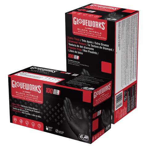 Gloveworks Nitrile Disposable Gloves XX-Large Black Powder Free 100 pk, Pack of 10