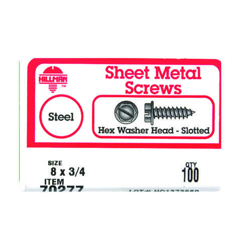 HILLMAN No. 8 X 3/4 in. L Slotted Hex Washer Head Sheet Metal Screws 100 pk