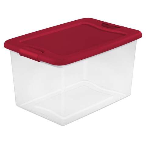 Sterilite 64 qt Clear/Red Latching Storage Box 13.5 in. H X 23.75 in. W X 16 in. D, Pack of 6