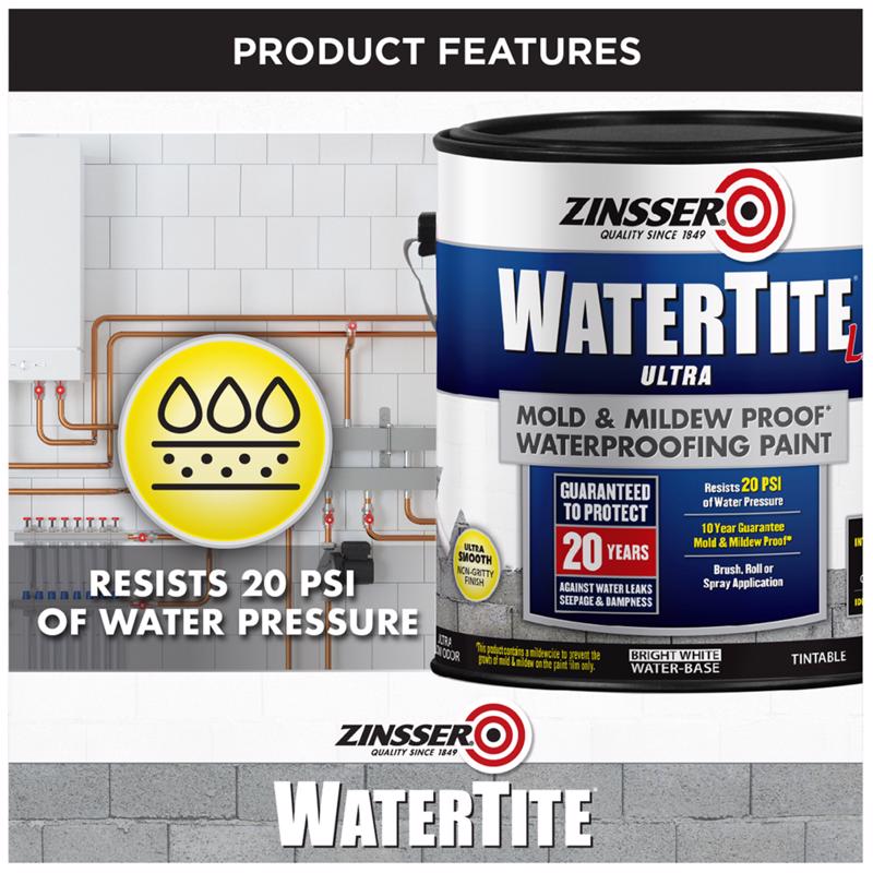 Zinsser WaterTite White Smooth Waterproofing Paint 1 gal, Pack of 2