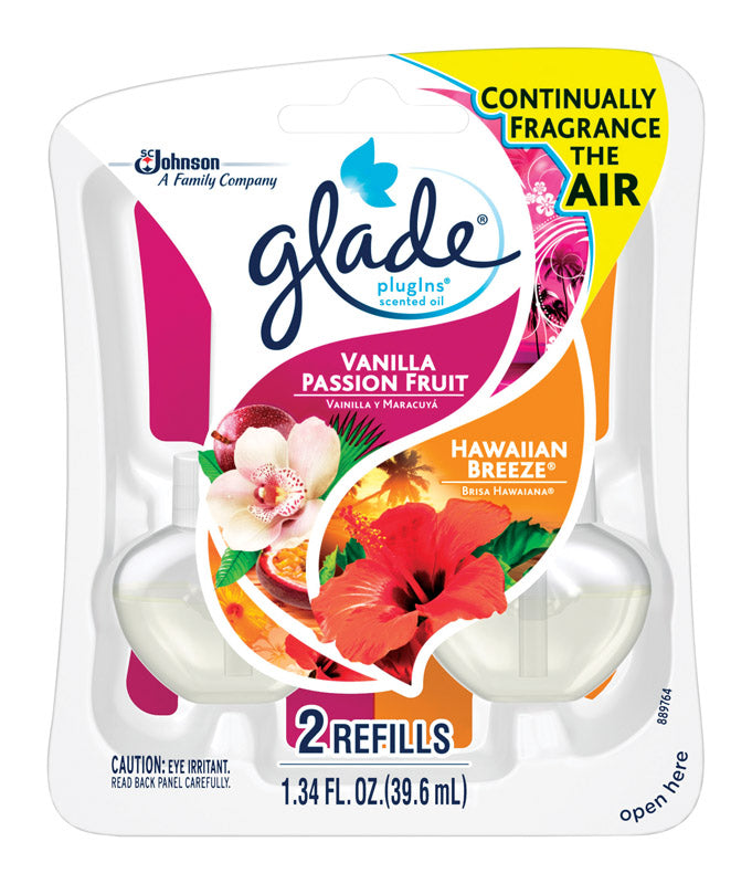 Glade Plug-Ins Vanilla Passion Fruit/Hawaiian Breeze Scent Air Freshener Refill 1.34 oz Liquid, Pack of 6