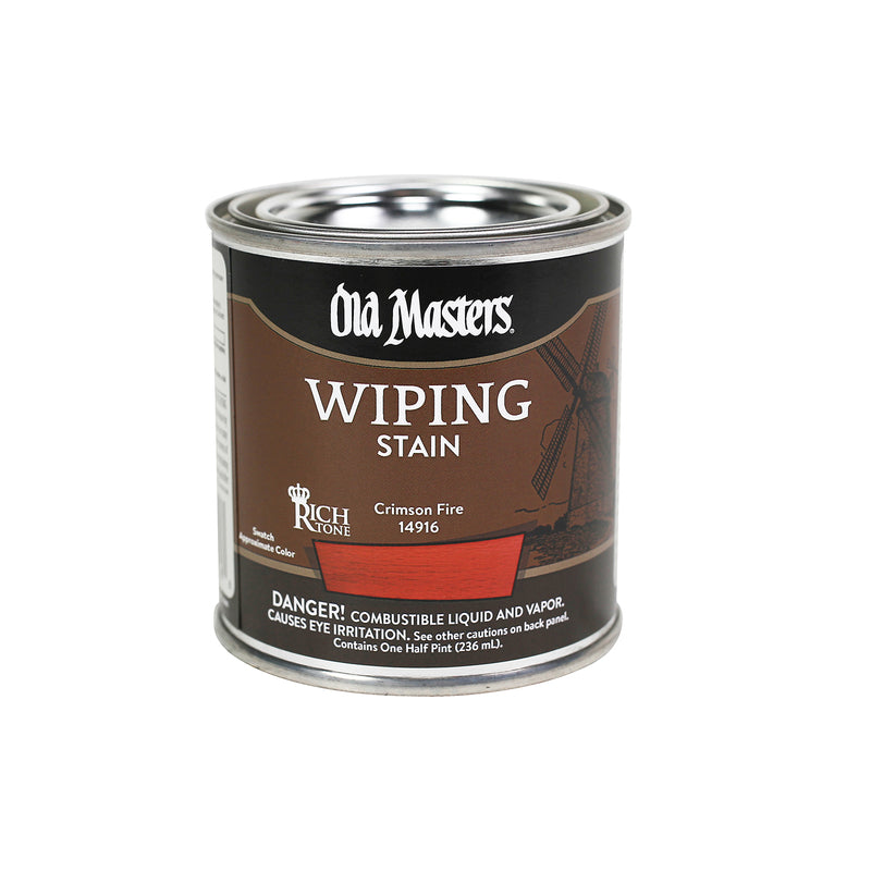 Old Masters 14916 Wiping Stain, Crimson Fire, Liquid, 0.5 pt, Can, Pack of 6