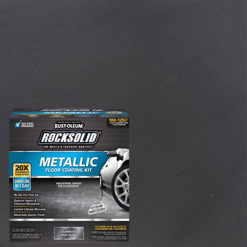 Rust-Oleum 299743 Floor Coating Kit, High-Gloss, Gunmetal, Liquid, 70 oz, Pack of 2