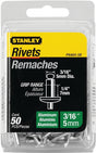 STANLEY PAA64-5B Pop Rivet, Reusable, 1-1/2 in L, Aluminum, 50/PK