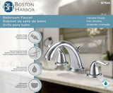 Boston Harbor TQ-FW6B0000CP Lavatory Faucet, 1.2 gpm, 2-Handle, 3-Faucet Hole, Brass/Plastic/Zinc, Lever Handle