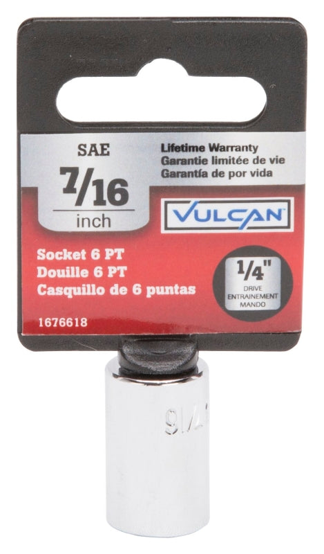 Vulcan MT6485031 Drive Socket, 7/16 in Socket, 1/4 in Drive, 6-Point, Chrome Vanadium Steel, Chrome