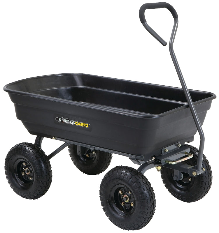 Gorilla Carts GCG-4 Garden Dump Cart, 600 lb, 35.2 in L x 21.8 in W Deck, Plastic Deck, 4-Wheel, 10 in Wheel