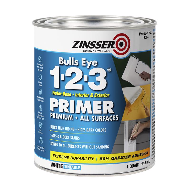 Zinsser Bulls-Eye 1-2-3 White Water-Based Styrenated Acrylic Primer and Sealer 1 qt, Pack of 6