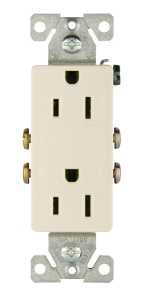 Eaton Wiring Devices 1107LA-BOX Duplex Receptacle, PVC, Light Almond, 2-Pole, 15 A, 125 V, Back, Side Wiring