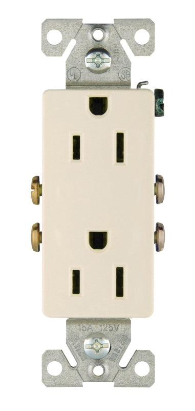 Eaton Wiring Devices 1107LA-BOX Duplex Receptacle, PVC, Light Almond, 2-Pole, 15 A, 125 V, Back, Side Wiring
