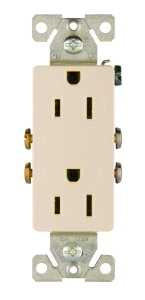 Eaton Wiring Devices 1107LA Duplex Receptacle, PVC, Light Almond, 2-Pole, 15 A, 125 V, Back, Side Wiring, NEMA: 5-15R