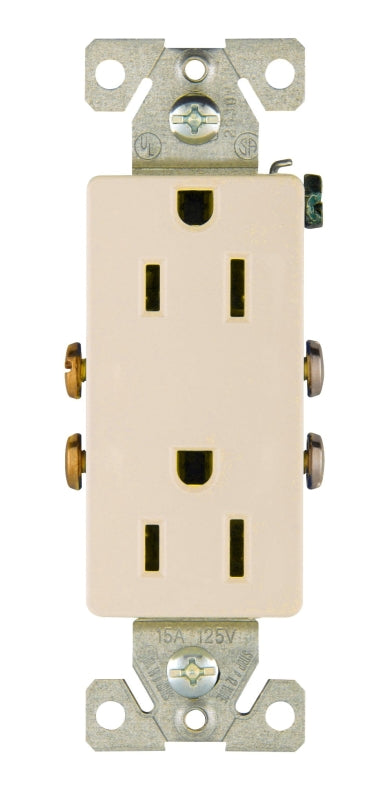 Eaton Wiring Devices 1107LA Duplex Receptacle, PVC, Light Almond, 2-Pole, 15 A, 125 V, Back, Side Wiring, NEMA: 5-15R