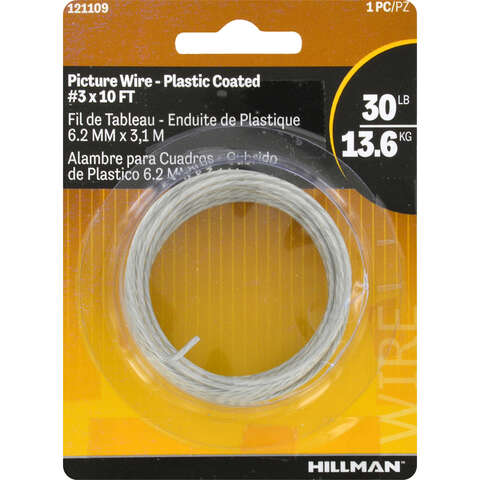 HILLMAN Plastic Coated Silver Picture Wire 30 lb 1 pk, Pack of 10