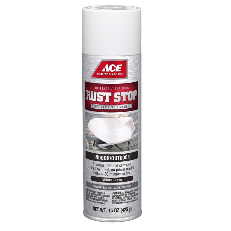 Ace Rust Stop Gloss White Protective Enamel Spray Paint 15 oz, Pack of 6