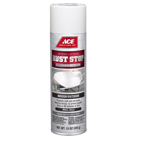 Ace Rust Stop Gloss White Protective Enamel Spray Paint 15 oz, Pack of 6