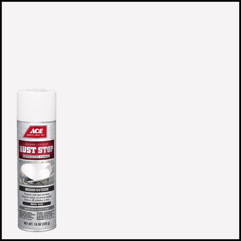 Ace Rust Stop Satin White Protective Enamel Spray Paint 15 oz, Pack of 6