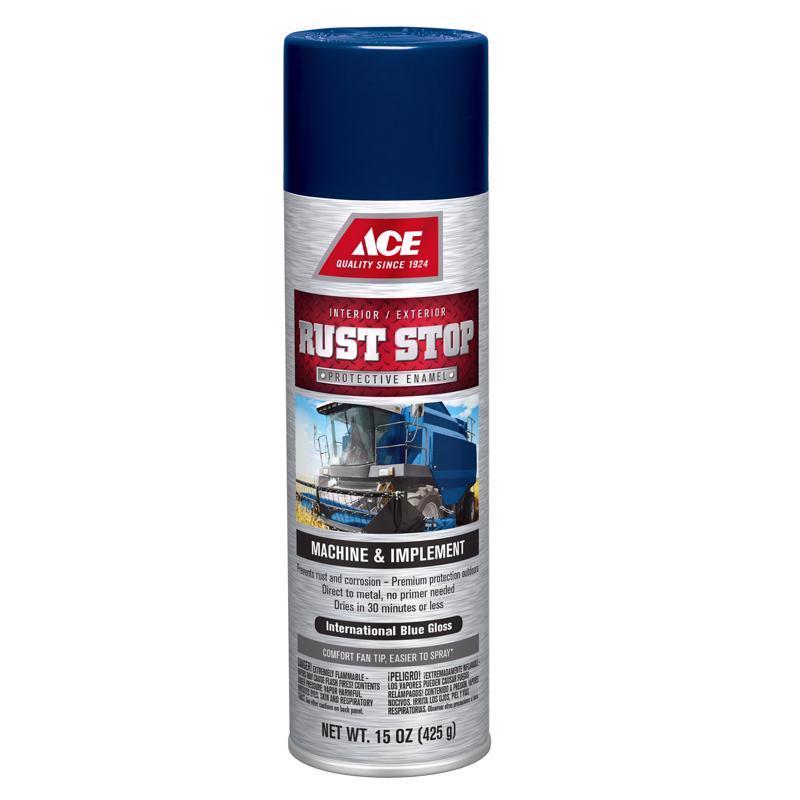 Ace Rust Stop Machine & Implement Gloss International Blue Protective Enamel Spray Paint 15 oz, Pack of 6
