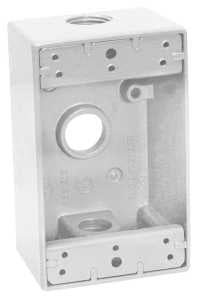 Teddico/Bwf 1753W-1 Outlet Box, 1-Gang, 3-Knockout, 3-3/4 in, Metal, White, Powder-Coated
