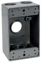 Teddico/Bwf 1754-1 Outlet Box, 97.3 cu-in, 4-3/4 in, 1-Gang, 4-Knockout, Metal, Gray, Powder-Coated