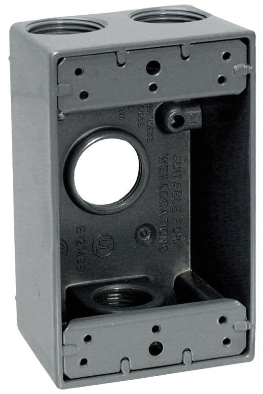 Teddico/Bwf 1754-1 Outlet Box, 97.3 cu-in, 4-3/4 in, 1-Gang, 4-Knockout, Metal, Gray, Powder-Coated