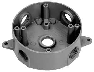 Teddico/Bwf 3505-1 Outlet Box, 5-Knockout, 5-1/2 in, Metal, Gray, Powder-Coated