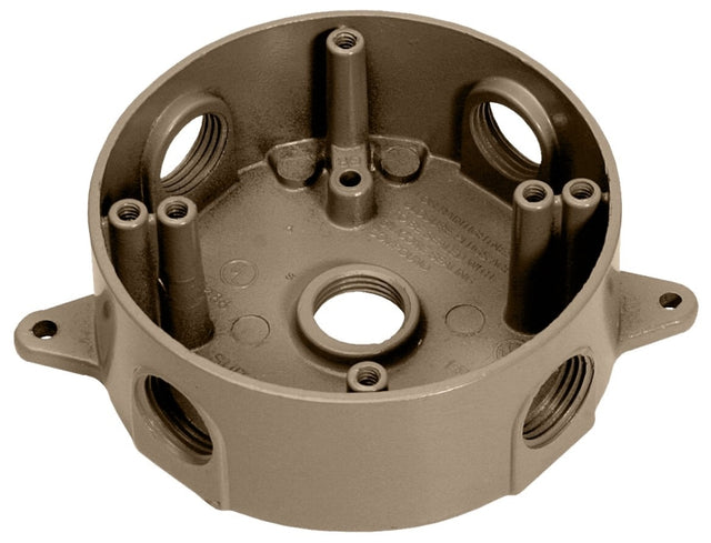 Teddico/Bwf 3505AB-1 Outlet Box, 117.3 cu-in, 5-1/2 in, 5-Knockout, Metal, Bronze, Powder-Coated