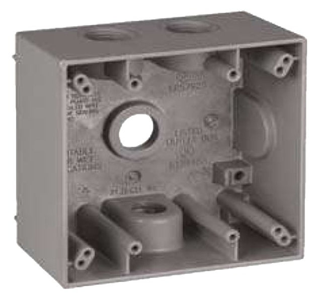 Teddico/Bwf TGB-54V Outlet Box, 30.5 cu-in, 4-1/2 in, 2-Gang, 4-Knockout, Metal, Gray, Powder-Coated